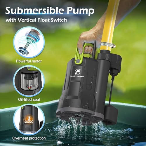Image of Sump Pump, 3 /4HP 3000GPH Submersible Water Pump, Utility Pump with Vertical Float Switch for Swimming Pool Garden Pond Basement Draining, with 16.4Ft Cord, Adapters, Check Valve and Rop