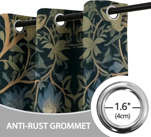 Curtains Eyelet Blackout Thermal Insulated, Curtains William Morris Flowers Birds Print Pattern Soft Soundproof Privacy Window Drapes for Bedroom Living Room W 66" x L 90" (2 Panels), Dark Green - Cosy Home Interiors Curtains Eyelet Blackout Thermal Insulated, Curtains William Morris Flowers Birds Print Pattern Soft Soundproof Privacy Window Drapes for Bedroom Living Room W 66" x L 90" (2 Panels), Dark Green - Image 7