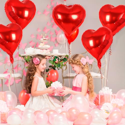 Image of 100 Pcs Red Heart Balloons,5 Inch Heart Foil Balloons Love Balloon Valentine Balloon for Birthday Party Wedding Engagement Party Baby Shower Valentine Day Decorations