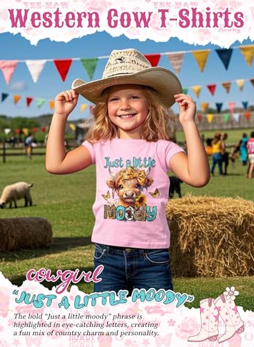 Girls Western Cow T-Shirts - Cute Cowgirl Outfits for Kids Short Sleeve Shirts Funny Tops Rodeo Graphic Summer Tee4