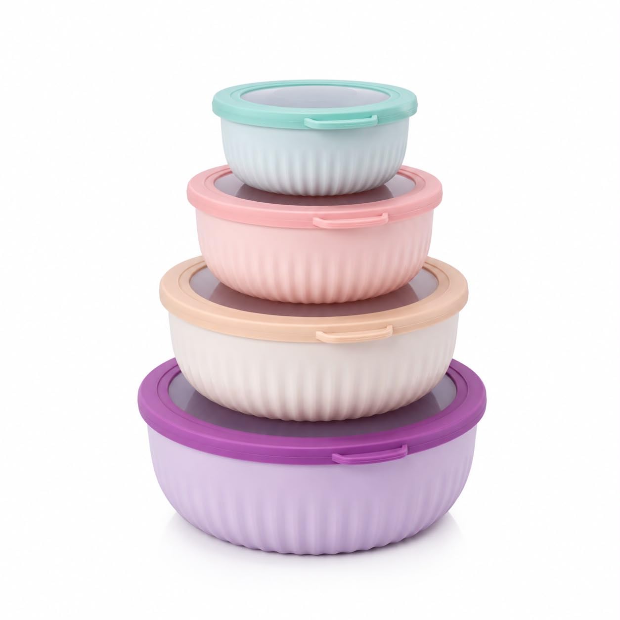 Food Storage Bowls with Lids Set of 4 – Plastic Nesting Salad Bowls, Microwaveable, BPA-Free
