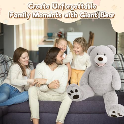 Image of MorisMos Smile Giant Teddy Bear, 51inch Large Stuffed Bears with Big Footprints, Big Stuffed Animals Cuddly Plush Gifts for Girlfriends, Boyfriend, Gray