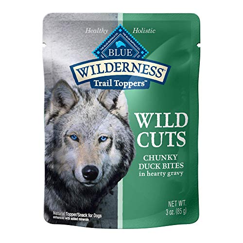 Blue Buffalo Wilderness Trail Toppers Wild Cuts High Protein Grain Free, Natural Wet Dog Food, Chunky Duck Bites in Hearty Gravy 3-oz pouches (Pack of 24)