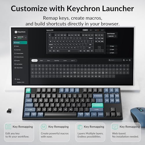 Image of Keychron B33 Wireless Keyboard, Premium TKL Scissor Switch Keyboard with Tri-Mode Connectivity, Programmable via Launcher, for Mac Windows Linux (Quieter)