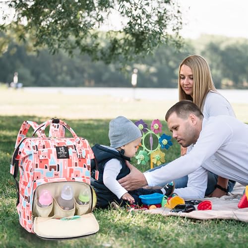Image of BEMBIKA Diaper Bags For Mom And Dad Kids Diaper Bags For Travel Backpack With Small Bottle Pouch For Multi-Function Waterproof And Large Capacity-(Peach)