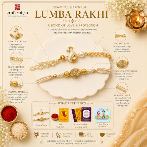 Image of CraftVatika Rakhi Gift for Brother and Bhabhi Set of 2, Bhaiya Bhabhi Rakhi, Designer Peacock Rakhis for Rakshabandhan, Premium Bracelet Lumba for Bhabhi, Fridge Magnet Gift, Rakshabandhan Gift Set
