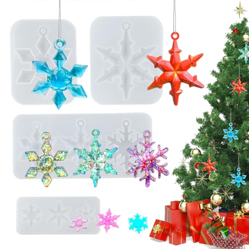 4 Stück Weihnachten Schneeflocke Silikonform Schneeflocke Anhänger Epoxidharz Formen Weihnachts Anhänger Gießform Silikon Weihnachts Dekoration Christbaumschmuck Weihnachts Hängende Ornamente Harzform