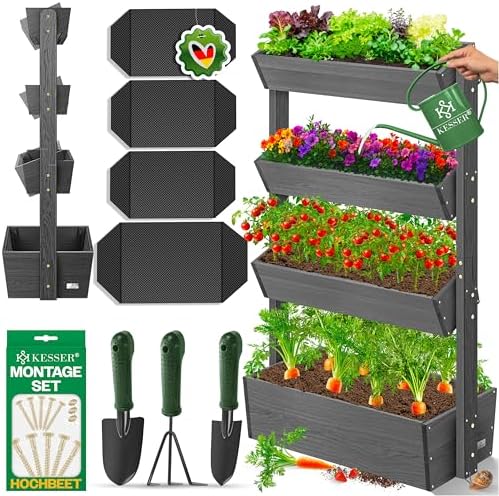 KESSER® Huerto Elevado con Estanterías Macetero de Flores Escalera de Flores Escalera de Plantas Huerto de Verduras Huerto de Hierbas Maceta de Plantas con Tela de Jardín, Antracita, 4 Niveles