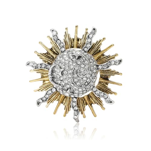 Image of Rhinestone Moon /Sun Brooch Pin for Women Crystal Celestial Brooches Elegant Dress Suit Accessories Sun /Moon Lapel Pins Jewelry