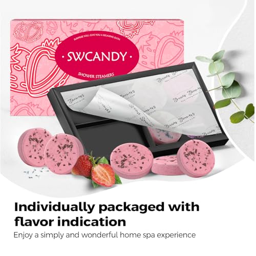 Image of SWCANDY Shower Steamers Aromatherapy Birthday Gifts for Women Travel Essentials, 8 Pcs Strawberry, Bath Bombs Shower Bombs with Natural Essential Oils, Relaxation Home SPA