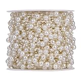 KUPOO 200feet Roll Pearls Beads DIY Party Garland Wedding Centerpieces Bridal Bouquet Crafts Decoration (8+3mm pearls- Ivroy)
