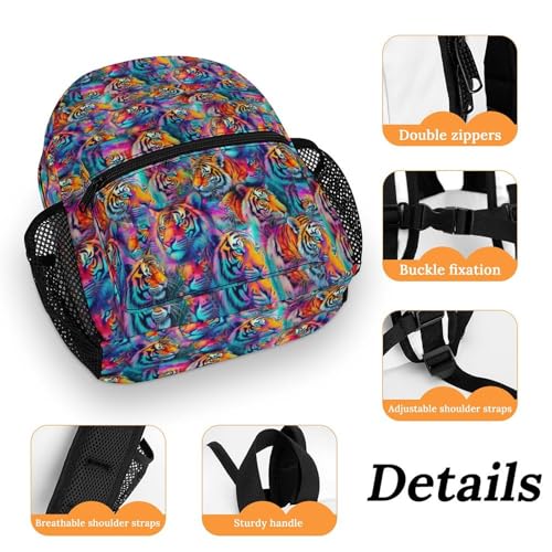 Colorful Tiger 13 Inch Backpack Lightweight Double Shoulder Bag with Zippers Unisex Daypack3