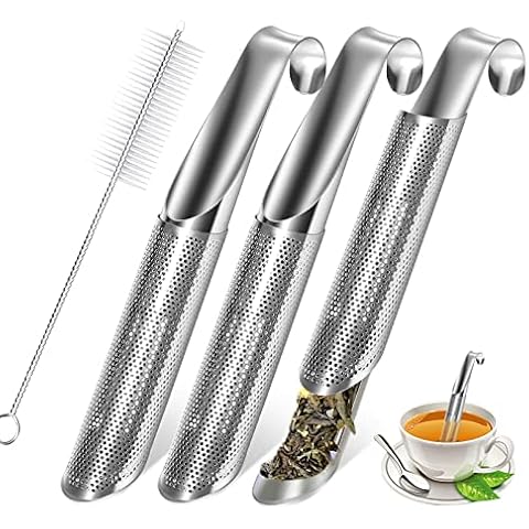 3 Pcs Stainless Steel Tea Infuser Stick Pipe with Brush Cover