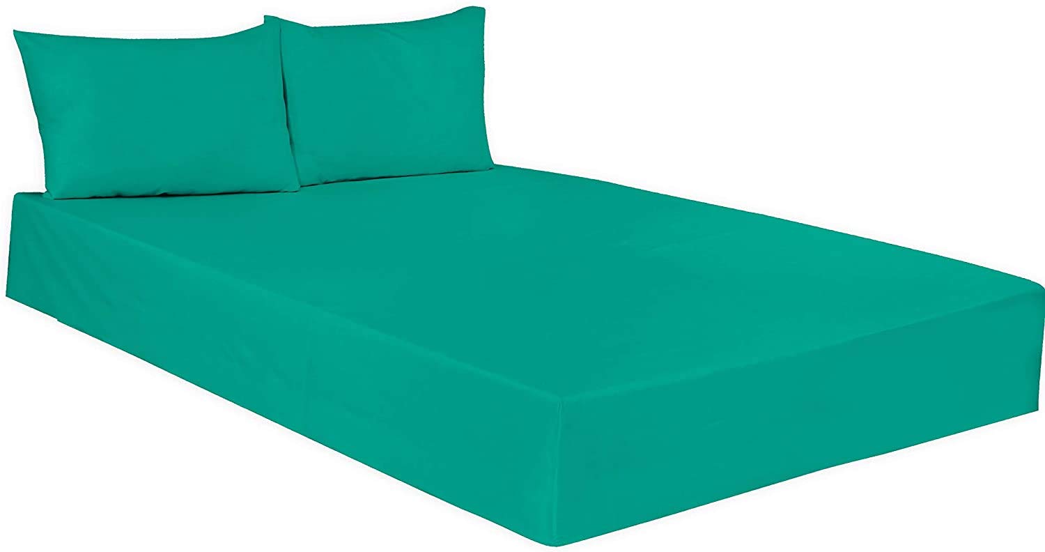 Plain Dyed Poly Cotton Fitted Bed Sheets - 25CM Elasticated Corner - Lightweight Easy Care Soft, Attractive Colours - Single Double Super King (Teal, Super King: (180x200cm) Approx.) — image 1