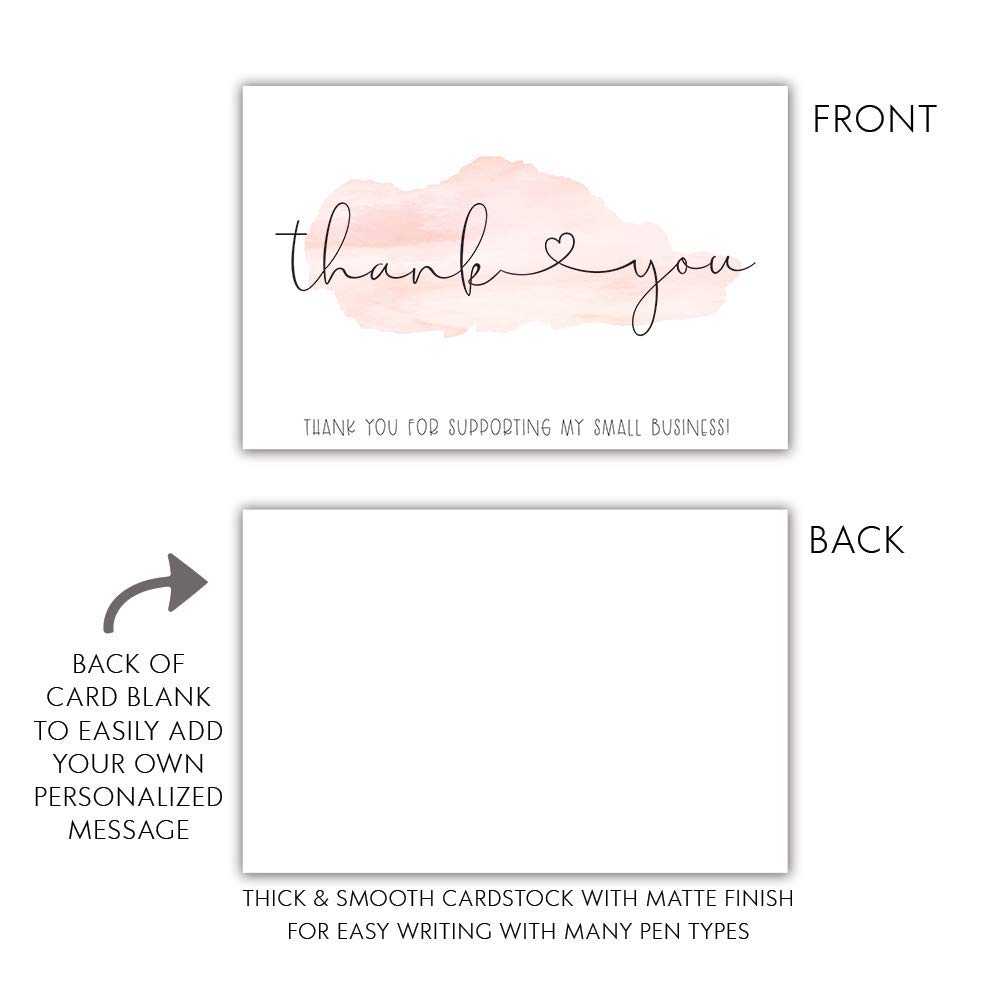 m&h invites 50 Pink Watercolor 4x6 Thank You for Supporting My Small Business - Customer Thank You for Order Cards - Small Online Business Package Insert 1