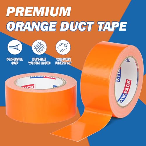 Image of 2 Rolls Orange Duct Tape, Heavy Duty Strong Industrial Colored Duct Tape 9mil x 2inch x 25yds Flexible, No Residue, Waterproof and Tear by Hand, Multi-Use for Indoor & Outdoor Repairs