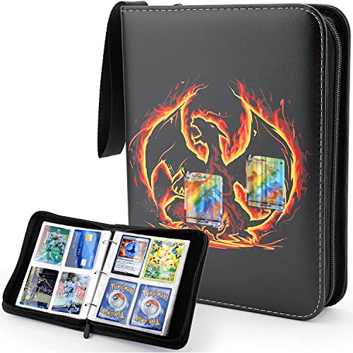 IDJWVU Trading Card Binder, 4-Pocket Card Collection Binder Album Book for PTCG Games with 50 Sleeves, Fit 400 Cards for Trading Cards Collection, Ideal Gift for Boys Girls Adults