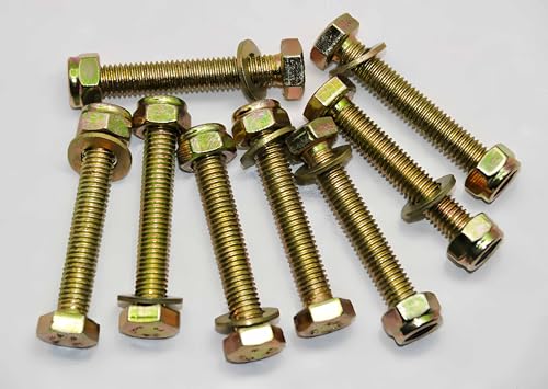 Image of M8 x 50mm Hex Head Bolt by Color Galvanization with Nylon Lock nut and Big Size Washer Assortment Kit,Alloy Steel,Grade 8.8.(8pcs Pack),Shear pin for Bush hog SQ600.