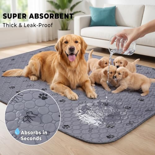 Image of Sunheir Washable Pee Pads for Dogs, 2 Pack 48 inch x 60 inch Waterproof Puppy Pads | Thick, Absorbent, Reusable, Leakproof and Non-Slip, Extra-Large Whelping Mats for Dog Playpens, Crates and Beds