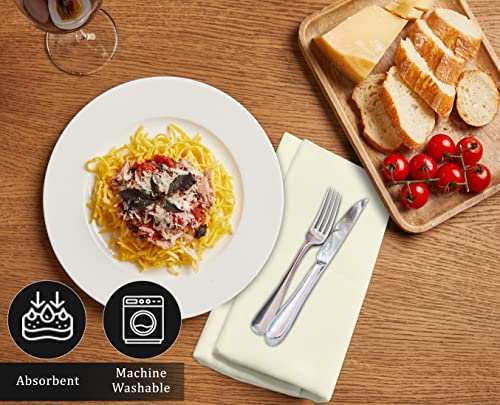 Image of Ruvanti Cloth Napkins Set of 12, 18x18 Inches Napkins Cloth Washable, Soft, Durable, Absorbent, Cotton Blend. Table Dinner Napkins Cloth for Hotel, Lunch, Restaurants, Wedding Parties - Ivory /Cream