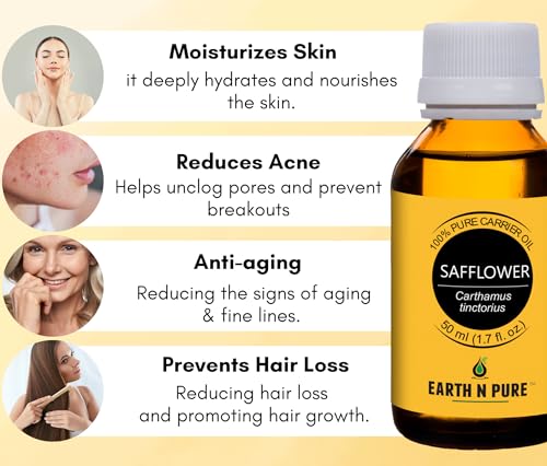 Image of Earth N Pure Safflower Oil for Body Massage, Skin Care, Nails and Hair Growth | 50 ML