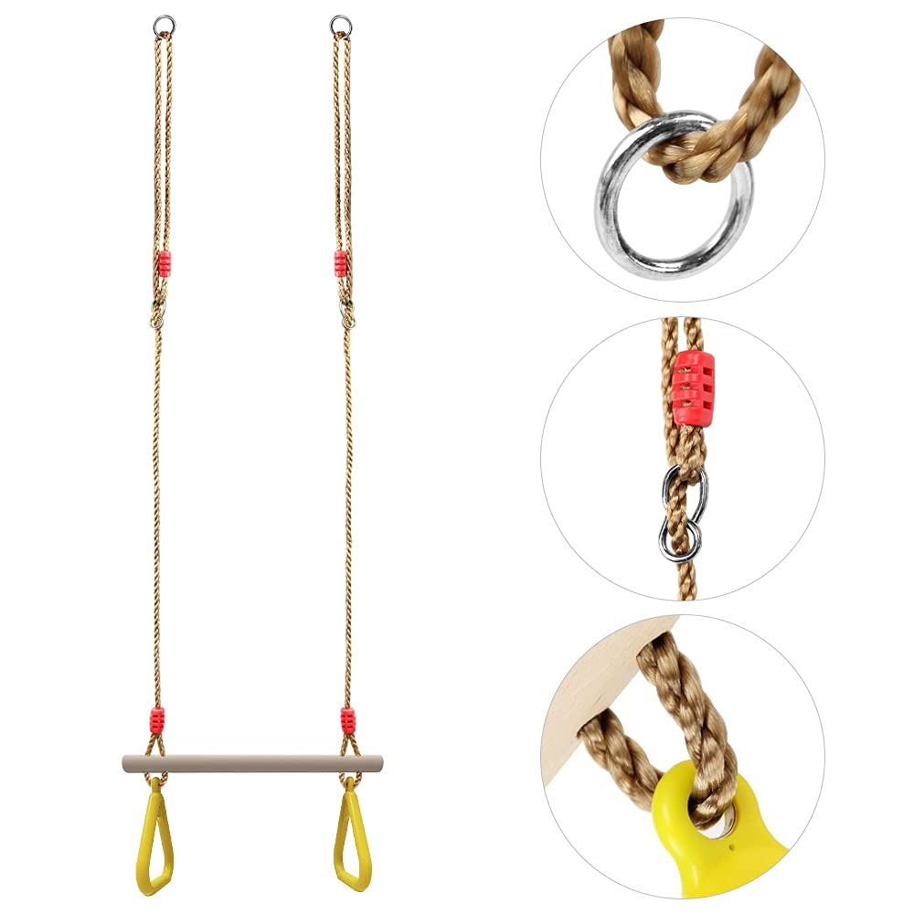 Anillos de Gimnasia Anillos de Gimnasia multifunción de Swing de Trapecio multifunción de Madera con Anillos de Gimnasio Triangular plástico Anillos de Juego de Madera y Bloqueo de Madera