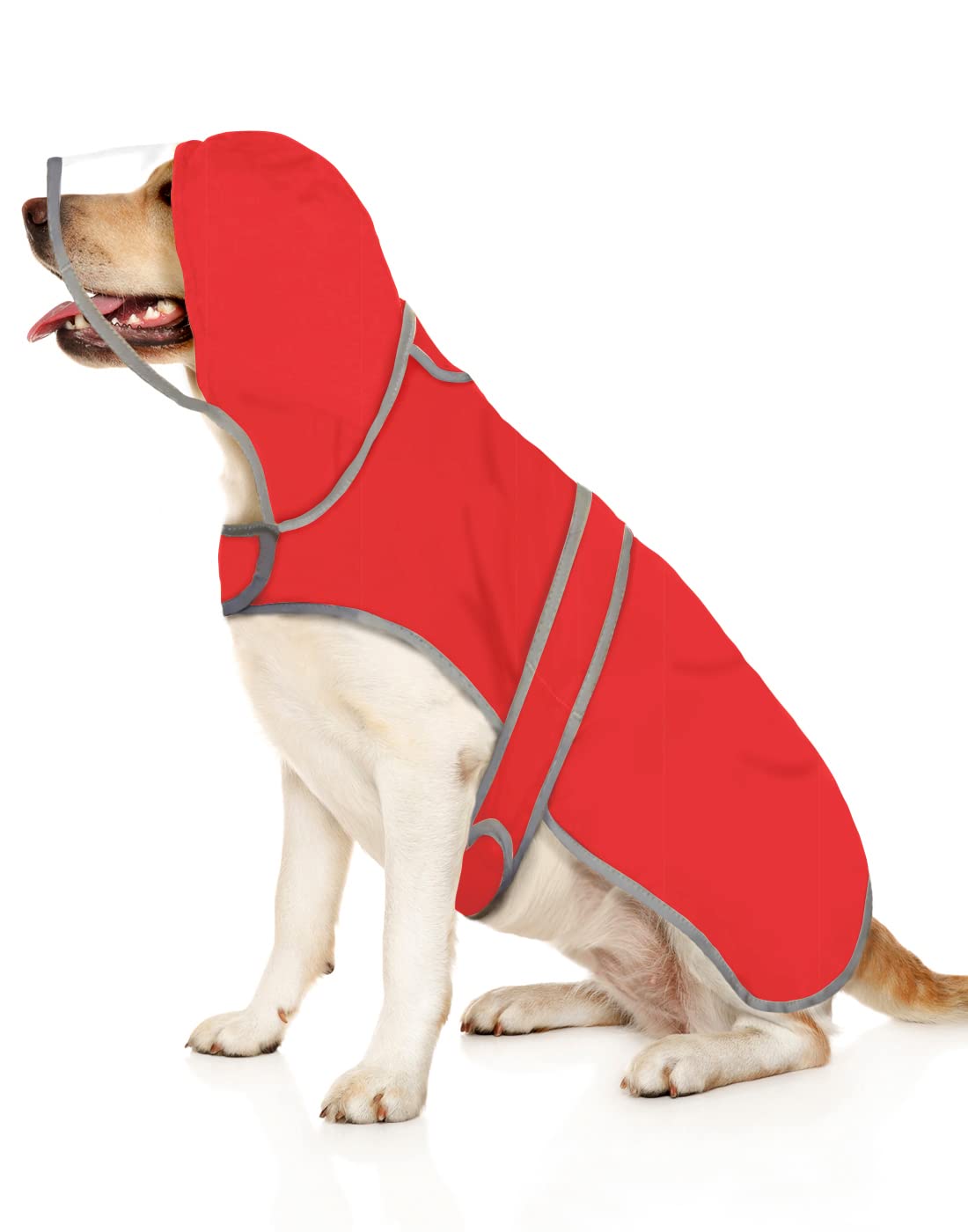 HDE Dog Raincoat with Clear Hood Rain Jacket Poncho for Small Medium Large Dogs Red - XXL