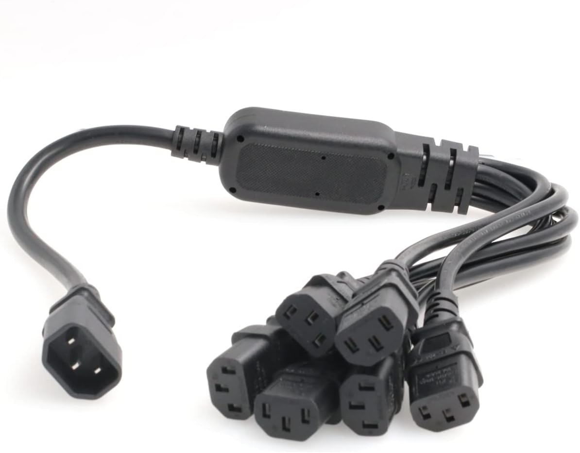 SZRMCC PDU IEC 320 C14 Male to 6 x C13 Female Y Splitter Power Adapter Cable 10A 250V UPS PSU Extension Cable (2ft/60cm)