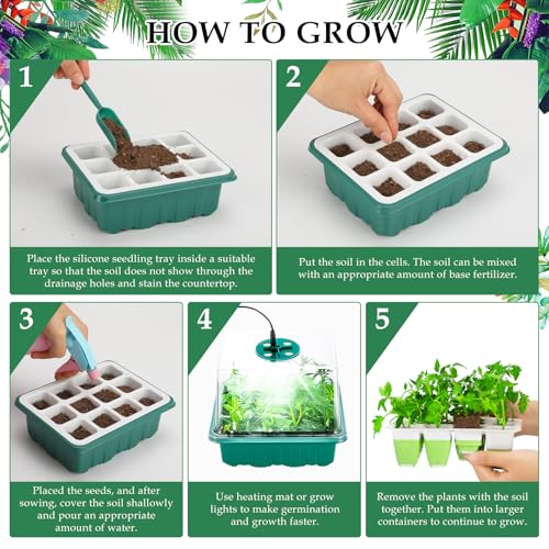 Ryscam 6pcs Reusable Seed Starter Kit, 72 Cells Seed Starter Trays, Silicone Seedling Starter Trays for Starting Plant Seeds with Flexible pop-Out Cells, Indoor Gardening Plant Germination Trays - Image 6