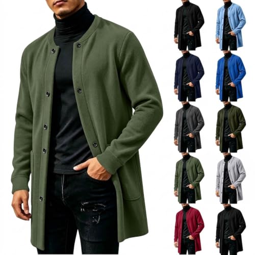 Men Long Cardigan Jackets Snap Button Fleece Fall Casual Coat with Pockets