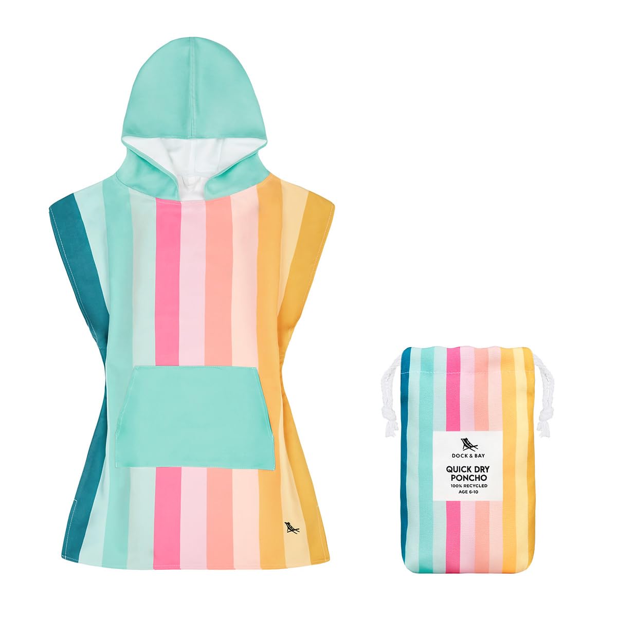 Dock & Bay Poncho with Hood - for Kids - Super Absorbent, Quick Dry - Includes Bag - Coastal Candy, Small (Age 3 to 5) โ image 1