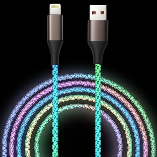 Light Up iPhone Charger Cord 3FT iPhone Charger Cable Colorful Gradual LED MFi Certified Lightning Cable Fast Charging for iPhone 14 13 12 11 Pro Max XR X SE 8 Plus, iPad iPod and More (Multicolored)
