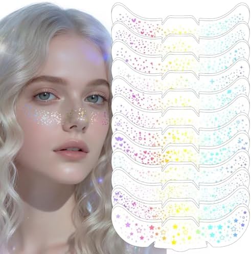 24pcs Glitter Freckles Makeup Patches-Holographic-Face Glitter Speckles, Sparkle Speckles Patches for Women, Glitter Face Freckles Tattoo, Cute Sparkling Fake Freckles,Party Festival Decorations