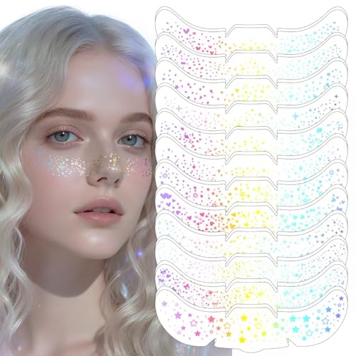 24pcs Glitter Freckles Makeup Patches-Holographic-Face Glitter Speckles, Sparkle Speckles Patches for Women, Glitter Face Freckles Tattoo, Cute Sparkling Fake Freckles,Party Festival Decorations