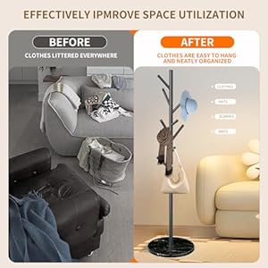 Metal Modern Coat Rack Stand Sturdy Freestanding Coat Rack with Natural Marble Base Coat Racks and Coat Hall Tree Hanger Stand for Entryway Hallway Office Black Marble base