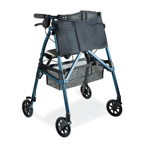 Stander Wonder Rollator Plus, Lightweight Folding Mobility Rolling-Walker, EZ Fold-N-Go-Rollator for Seniors and Adults, 6-inch Wheels, Locking Brakes and Padded Seat with Backrest, Cobalt Blue by Stander - Image 4