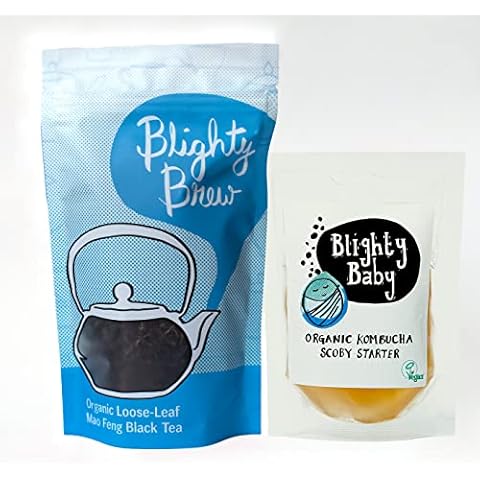 Kombucha Starter Kit - SCOBY & Certified Organic Tea - Blighty Baby - Make Your Own Booch Kombucha Kit - Includes 75g Premium Loose Leaf Tea - Symbiotic Culture of Bacteria and Yeast Cover