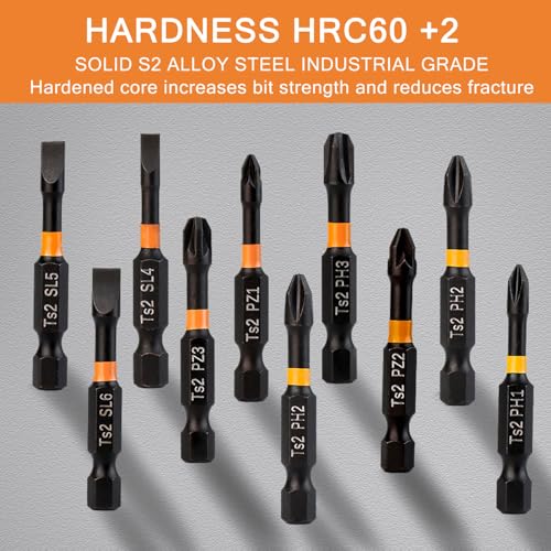 Aseboy Magnetic Drill Bits - 10 Pack Mixed, Screwdriver Bit Set with S2 Alloy Steel, Impact Driver Bits for Standard Drills, Flat, Cross, PZ Tips for DIY/Pro Use - Image 4