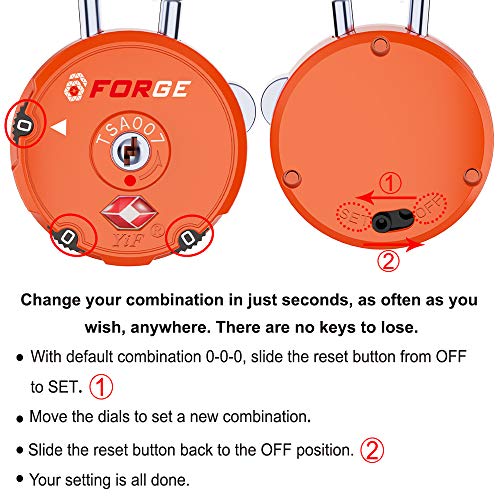 Forge Quality TSA Approved Luggage Locks for Travel Accessories, Suitcase, Pelican case, Set Your own Combination, Zinc Alloy Body-Cable Locks Orange 2 Locks - Image 6