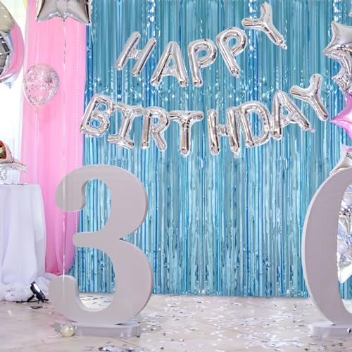 Image of Accevo 3Pack Light Blue Party Streamers 3.2x8.2 Feet Metallic Fringe Curtains Tinsel Streamers Party Decor for Summer Party Beach Theme Party Decorations Wedding Birthday Xmas New Year Photo Booth