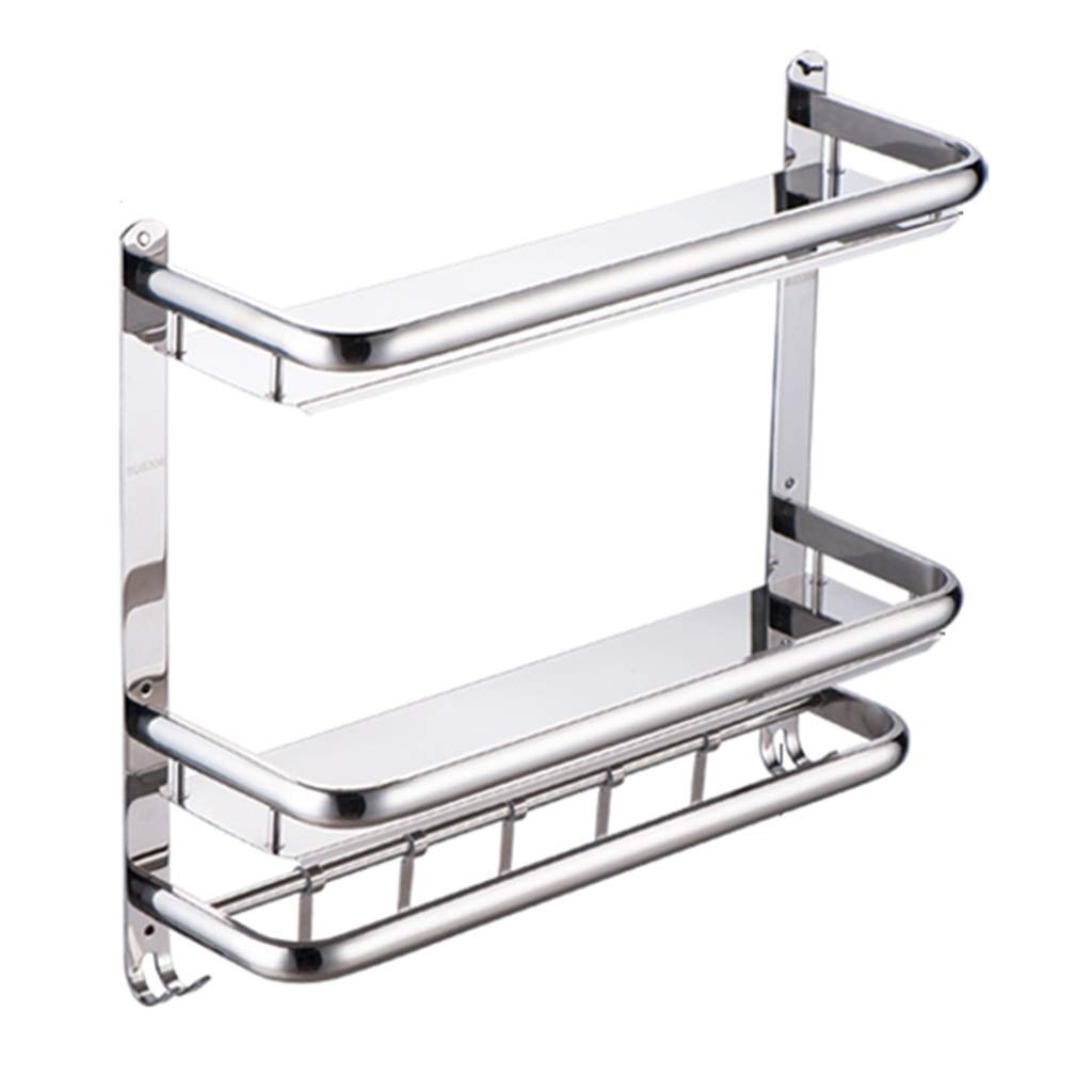 GLJ Floating Shelves Bathroom Double Shelf, Stainless Steel Kitchen Shower Room Storage Rack, Towel Rack with Hook (Size : 60cm)
