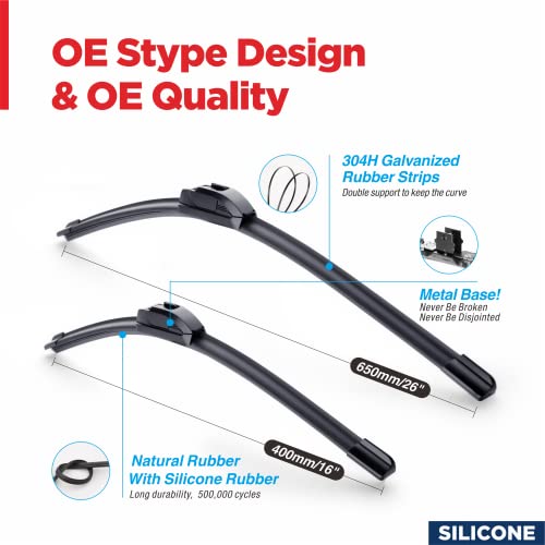 Jarhot Silicone Windshield Wipers 26”+16” (Pack Of 2), Automotive Replacement Windshield Wiper Blades, Original Equipment Replacement For My Car Toyota Rav4 2019-2022 +More #TOP1