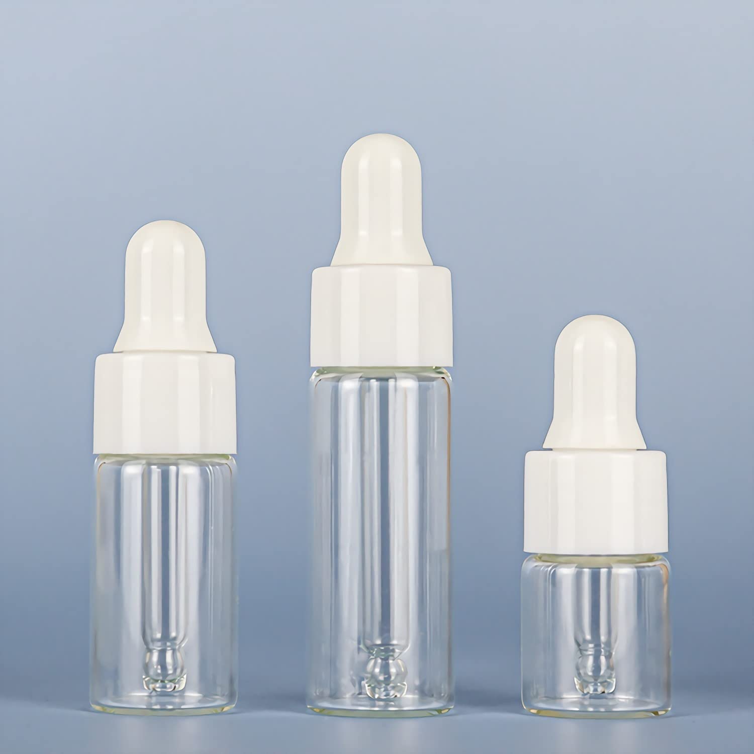 100 Pezzi Piccolo Bottigliette Contagocce di Vetro Trasparente da 5 ml,Vuote Mini Bottiglia di vetro con Bianco pipetta, pipetta per Oli Essenziali, Laboratorio, Olio Essenziale, Aromaterapia