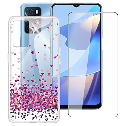 AQGG WM85 Case + Tempered Glass for Oppo A16s (6.52 Inches) Soft TPU Silicone Back Case - 9HD Tempered Screen Protector Anti-Scratch Cover