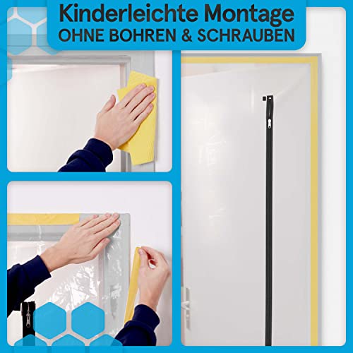 TOOLCORE® 2x Staubschutztür mit Reißverschluss 1,1x2,2m [Extra Stark] Bautüre mit Reißverschluss inkl. Edelstahl Zipper + Easy Comfort Aufhänger - Staubschutzwand, Staubtür, Folientür
