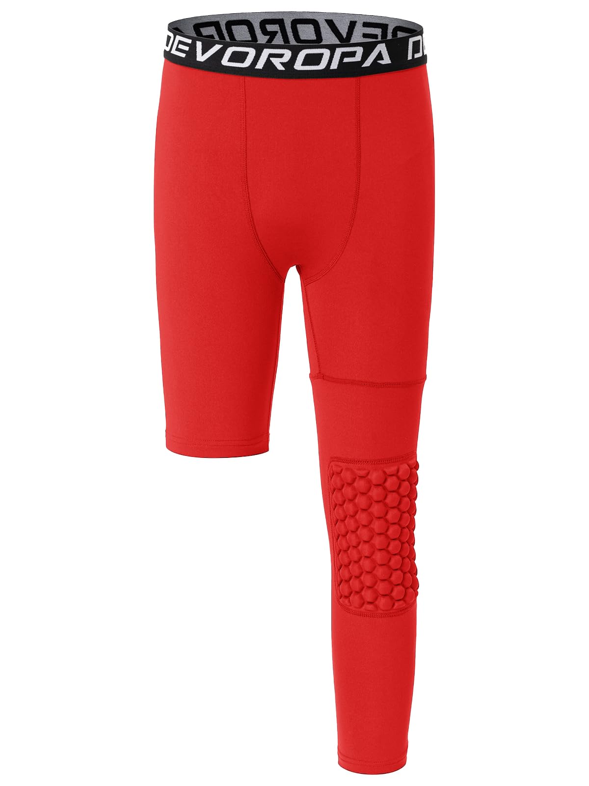 DEVOROPA Youth Boys' Compression Pants with Knee Pads 3/4 Basketball Athletic Tights Quick Dry Sports Workout Leggings