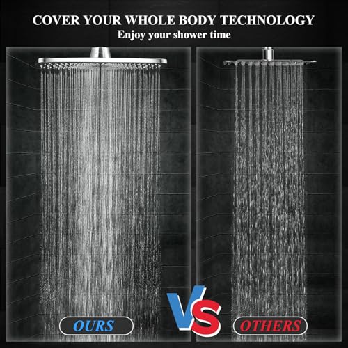 Veken SHC5V201 11.8 Inch Rectangle High Pressure Rain Shower Head Combo With Extension Arm- Wide Showerhead thumb #1