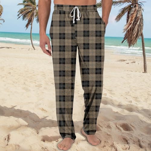 Mens Pajama Pants Cotton Soft Comfy Plaid Print Lounge Pants Baggy Drawstring High Waisted Pj Pants with Pockets2