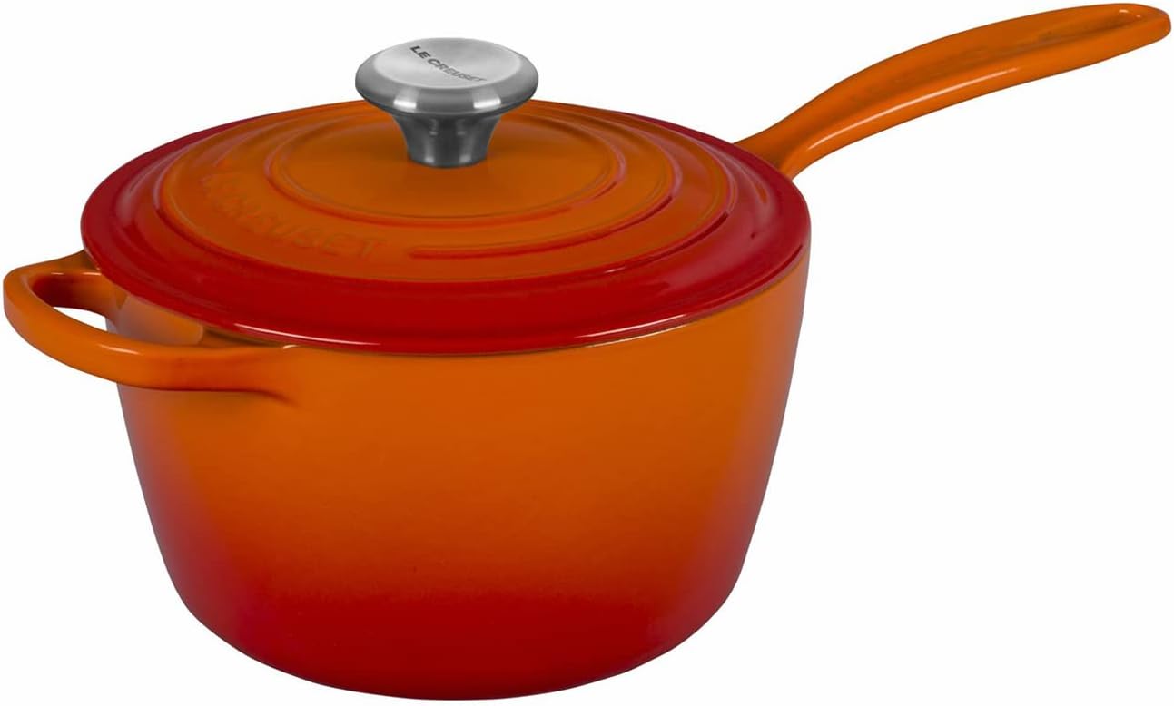 Le Creuset 2 1/4 Qt. Signature Saucepan w/Additional Engraved Personalized Stainless Steel Knob - Flame