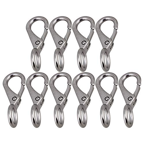 CNBTR 55mm 304 Stainless Steel 0# Boat Clip Hook Fixed Eye Hook Link (55mm Length) Set of 10